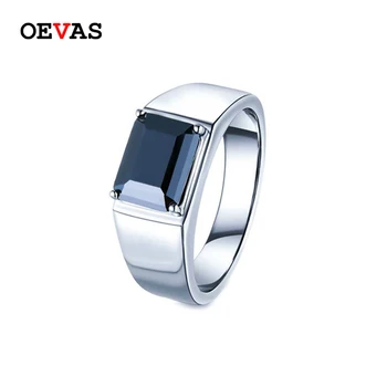 OEVAS 100% כסף סטרלינג 925 3 קרט Moissanite טבעות לגברים יהלום שחור טבעת מתכווננת מסיבת חתונה להקה בסדר תכשיטים
