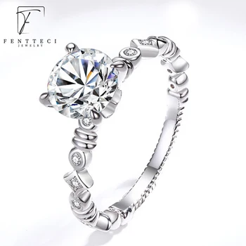 FENTTECI חדש מצולעים גיאומטריה Moissanite טבעת יהלום עבור נשים 925 כסף סטרלינג פלטינה מצופה אירוסין תכשיטים יפים