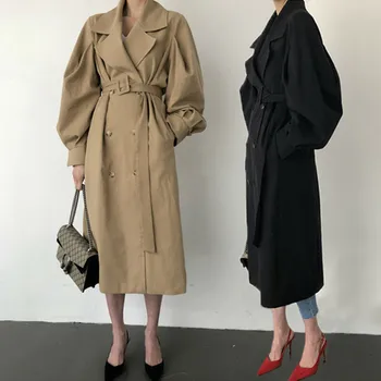 אלגנטי נשים מעיל 2019 חדש סתיו כפול Breated Oversize מעיל ארוך הגברת אופנת רחוב קוריאני המסלול להאריך ימים יותר מעיל רוח