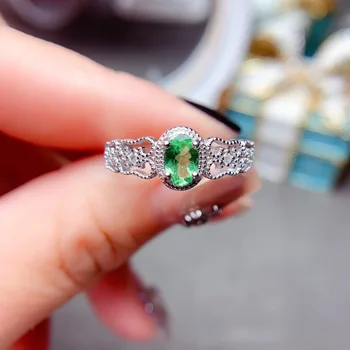 טבעי Tsavorite טבעת כסף סטרלינג 925 לנשים תכשיטים ירוק חן נושא תעודת