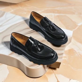 לגברים נעלי שמלה שחורות מעור גדילים סביב הבוהן נעליים להחליק על עסקים מעצבת נעלי גברים גודל 38-46 משלוח חינם