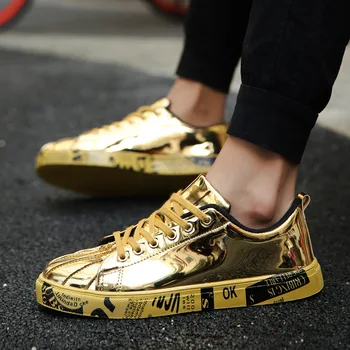 גברים נעליים Fashiona מעור נעלי מקסימום זהב, כסף היפ הופ מגפיים מבריק מואר מעצב מותג נעליים שטוחות בגודל 46
