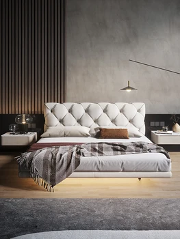 איטלקי מינימליסטי צף עור מיטה משפחתית קטנה אור יוקרה מודרנית השינה הגדול מיטה זוגית מיטת הכלולות חדש ב-2022
