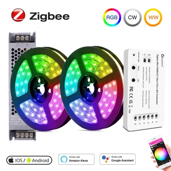 10m 20m Zigbee 3.0 RGBCCT רצועת Led ערכת 12V SMD 5050 RGBCW גמיש Dimmable הקלטת הקול שליטה Alexa, Google SmartThings