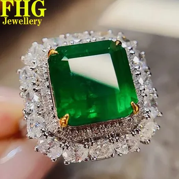 Au750 זהב 18K טבעת שנוצרו במעבדה 6ct ריבוע ירוק ו Moissanite טבעת יהלום חתונה, מסיבת אירוסין טבעת הנישואין