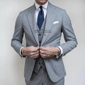 אופנה חליפות אפורות עבור Mens עסקית רשמית זכר בלייזר Slim Fit החתונה החתן חליפות 3 חתיכה מעיל אפוד מכנסיים תחפושת Homme