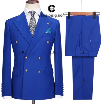 Cenne Des Graoom 2023 חדש חליפות אלגנטיות לגברים כחול כפול בעלות שתי חתיכות להגדיר Slim Fit באיכות גבוהה החתונה מסיבת תחפושות