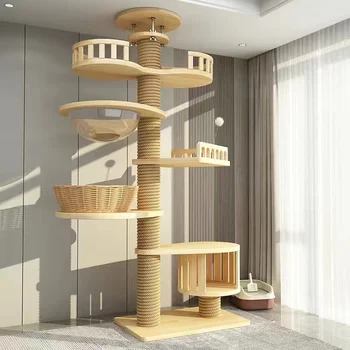 תקן 257-263cm חתול מטפס על הבית Tongtian עמוד עץ צעצועים לחיות מחמד מסגרת הקן עץ מגדל חתולים משחקים פארק חתולים רהיטים