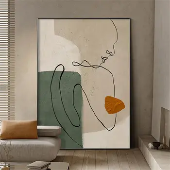 בד להדפיס ציור הפוסטר ירוק כתום Morandi מופשט קווי פנים תמונות קיר אמנות מודרנית הסלון למרפסת קישוט הבית