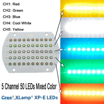 XPE קריס XP-E 50LEDs 5 ערוץ מתח גבוה RGB LED פולט אור צהוב לבן ירוק אדום כחול מעורב צבע DIY אור LED נחושת PCB