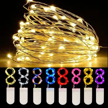 חיצוני LED חוטי נחושת אורות מחרוזת עבור גרלנד DIY החתונה האור 10pcs פיית אור CR2032 תפאורה חג המולד המנורה נטאל