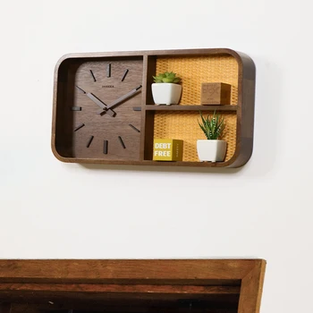 בבית יפני רטרו מעץ מלא שעון הקיר בסלון שעון משק הבית הסיני קוורץ שעון שקט כיכר השעון התלוי הקיר
