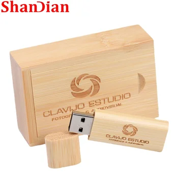 SHANDIAN חינם מותאם אישית לוגו USB 2.0 עץ במבוק usb עם תיבת כונן הבזק מסוג usb מקל זיכרון כונן עט pendrive 4GB-16GB 32GB64