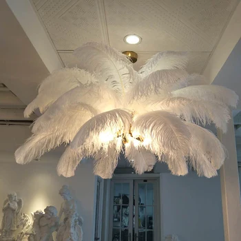 תליונים אורות Led החדשה נוצה נברשות יצירתי וילה דגם חדר אמנות קישוט סלון המנורה lustres de cristal