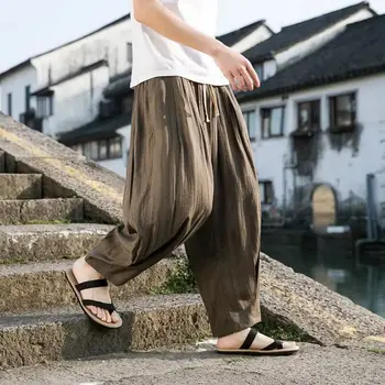 גברים מכנסיים בסגנון יפני מכנסיים ישר הרמון קוריאני גברים רופף קרסול-אורך מכנסיים רחבים Harajuku רטרו