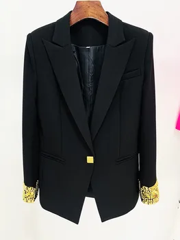 2023 אביב אלגנטי שחור הזקן ' קטים מעילים אופנה של נשים באיכות גבוהה חרוזים המעיל C227