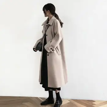 צמר מעיל לנשים 2023 הסתיו-חורף החדשה בסגנון קוריאני צמר מעיל אמצע אורך מעובה כל-התאמת הרזיה מעיל