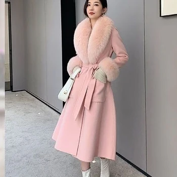 2023 סתיו חורף של נשים אופנה חדשה מוצק צבע Slim Fit הגירסה הקוריאנית רפוי ונוח אמצע אורך קטיפה הצוואר צמר מעיל