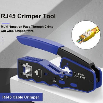 RJ45 Crimper כלי לעבור Crimping Cat8/7/6/5 Cat5e מחבר רשת Crimping כלי חותך תיל עבור כבל ה-Ethernet חשפנית