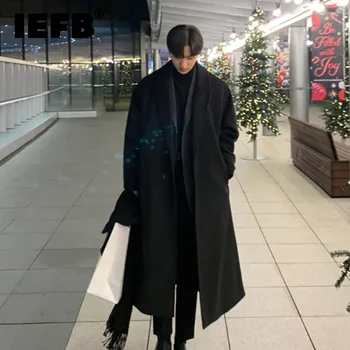 קוריאני מגמה של גברים רופף מקרית אחת עם חזה מעיל סתיו חורף אופנה חדש ארוך שרוול צמר מעיל ארוך 9D1655