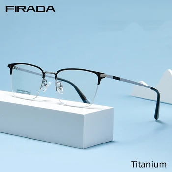 FIRADA משקפי אופנה נשים וינטאג ' כיכר טיטניום חצי מסגרות משקפי שמש אופטיות מרשם משקפיים מסגרת לגברים K-9211