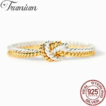 Trumium אמיתי 925 כסף סטרלינג, זהב הקשר טבעות לנשים בנות נקבה האצבע טבעת תכשיטי מתנת יום הולדת לחבר הכי טוב
