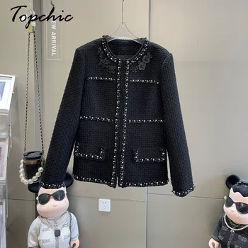 פאר חרוזים מעילי נשים 2023 סתיו חורף איכות גבוהה שחור צמר מעיל קוריאני אופנה outwears abrigo mujer