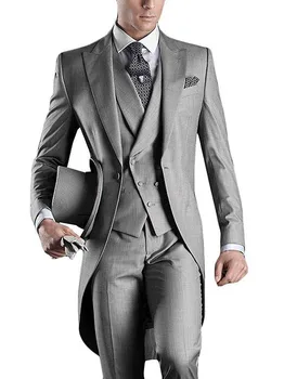 חליפה של גבר עם מכנסיים עיצוב קלאסי 3 חלקים דש טוקסידו דו-שולי האפוד השושבינים לחתונה(בלייזר+אפוד+מכנסיים)