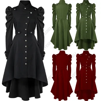 נשים Steampunk גותי מעילי חורף ארוך שרוול מעיל עם כובע תחפושות קוספליי המעיל השחור של ימי הביניים נובל המשפט הנסיכה להאריך ימים יותר