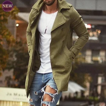 חדשות אופנה מעיל גברים רופף מוצק צבע אמצע אורך אופנה דש נוער מקרית מעיל