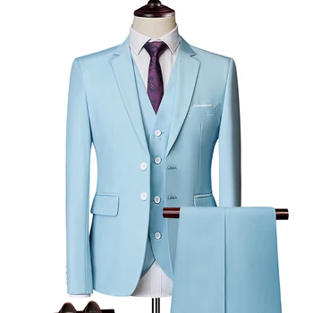 בוטיק 6XL (בלייזר + אפוד + מכנסיים) ג ' נטלמן בריטי בסגנון אלגנטי אופנה עסקית פשוטה מקרית Slim רשמי 3 חתיכה חליפה