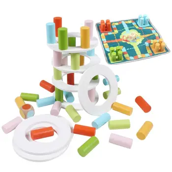 עץ מגדל משחק ילדים צעצוע עץ 2 ב 1 ערמות של בלוקים עף שחמט לא קוצים משטחים חלקים קל משקל אבני המשחק