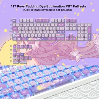 117 המפתחות סגול ירח נושא פודינג PBT Keycaps קריסטל שקוף אסא פרופיל עבור Cherry MX מתגים מכאניים גיימר מקלדת