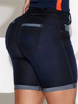 נשים מכנסי ג 'ינס קצרים 2023 קיץ בד אופנה ג' ינס ניגוד ספון בכיס עיצוב מזדמנים יומי תחפושת וינטג שמלת אופנת רחוב