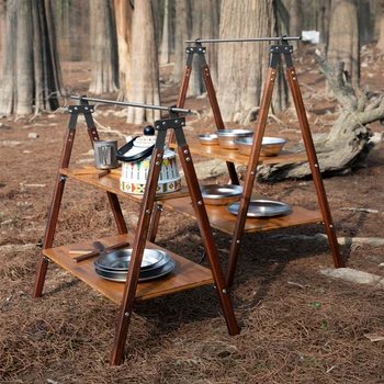 פיקניק מעץ מלא ריהוט נייד עבור חיצוני קמפינג אוהלים קולבים, קמפינג אחסון אור מדפים