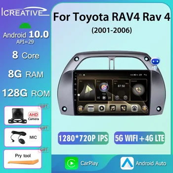 Icreative אלחוטית CarPlay אנדרואיד 10.0 ברכב נגן מולטימדיה טויוטה RAV4 רב 4 2001 - 2006 4G WIFI רדיו נגן DVD CarPlay
