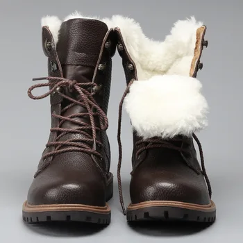 צמר טבעי גברים מגפי חורף גודל החם עור אמיתי בסגנון רוסי גברים מגפי שלג איכותי גברים מגפי שלג קרסול נעליים