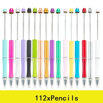 112Pcs חרוזים עפרונות מתכת Beadable unlimitted עפרונות ציוד לבית ספר-DIY עטים לכתיבה חמוד כלי כתיבה עט