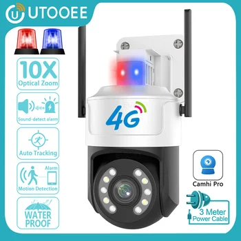 UTOOEE 4K 8MP 4G המצלמה PTZ AI האנושי מעקב אדום כחול נורת אזהרה 5MP 5G WIFI אבטחה חיצונית מצלמת מעקב Camhi Pro