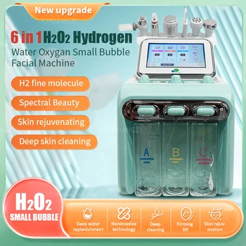 6 ב 1 אקווה פילינג נייד Micarodermabrasion התחדשות העור H2O2 קטן בועה Hydrodermabrasion חמצן מכונת הזרקה