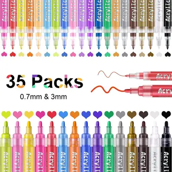 35 Premium צבע אקרילי עטי סמן, לטווח ארוך לצבוע עטים עם תוספת בסדר ובינוניים טיפ, צבע סמנים להורות על אבן, עץ