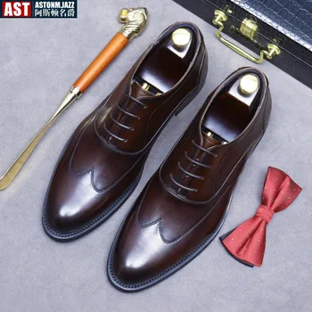 גברים קלאסי, רטרו דרבי Mens נעלי לבוש עסקי המשרד עור נעליים שטוחות גברים אופנה מסיבת חתונה אוקספורד גודל 37-46