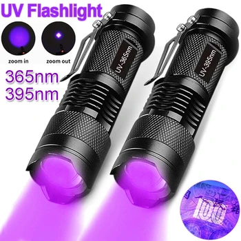 UV LED פנס אולטרה סגול לפיד Zoomable מיני אולטרה ויולט אורות 395/365nm בדיקה המנורה לחיות מחמד כתם גלאי כלים