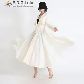 EDGLuLu חדש 2023 אביב סתיו Turn-למטה צווארון מעיל אישה קוריאנית זמן נשים מעיל רופף מעיל רוח Female0714